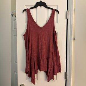 Torrid Vintage Slub V-Neck Handkerchief Hem Swing Tank - Maroon